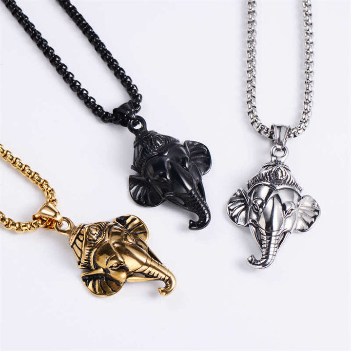 Ganesh Ganpati Elephant Titanium Steel Protection Pendant Necklace