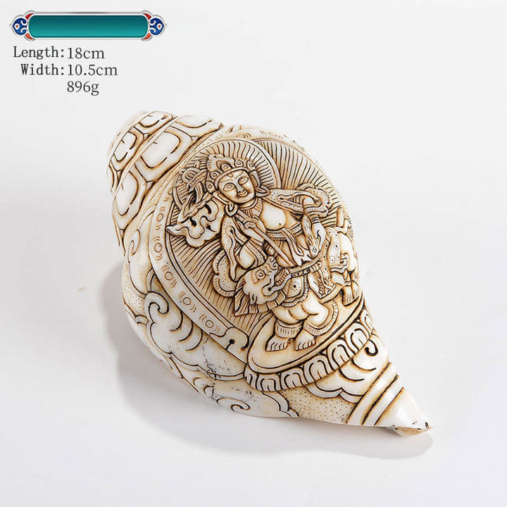 Tibetan Handmade Engraved Shankha Buddha Avalokitesvara Conch Shell Wealth Decoration