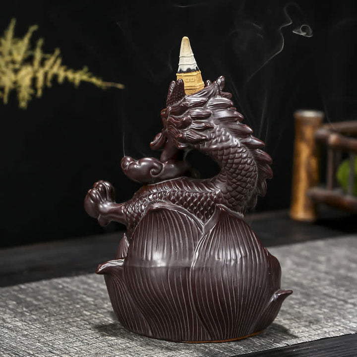 Dragon Lotus Pattern Strength Protection Ceramic Incense Burner Decoration