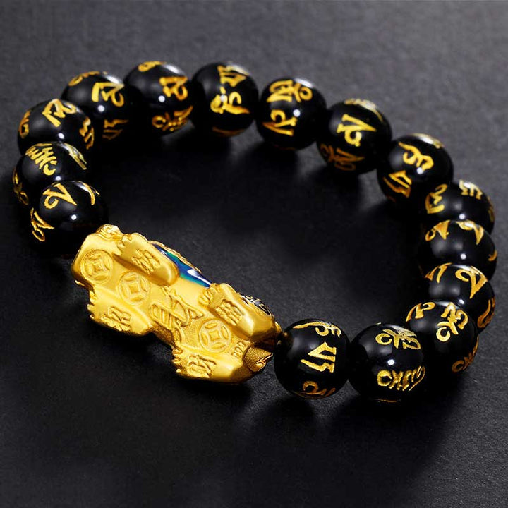 FengShui PiXiu Obsidian Om Mani Padme Hum Wealth Bracelet