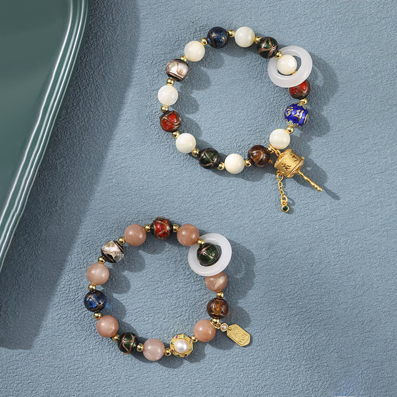 Buddha Stones Tibetan Incense Ash Liuli Glass Tridacna Stone Sun Stone Om Mani Padme Hum Prayer Wheel Charm Bracelet