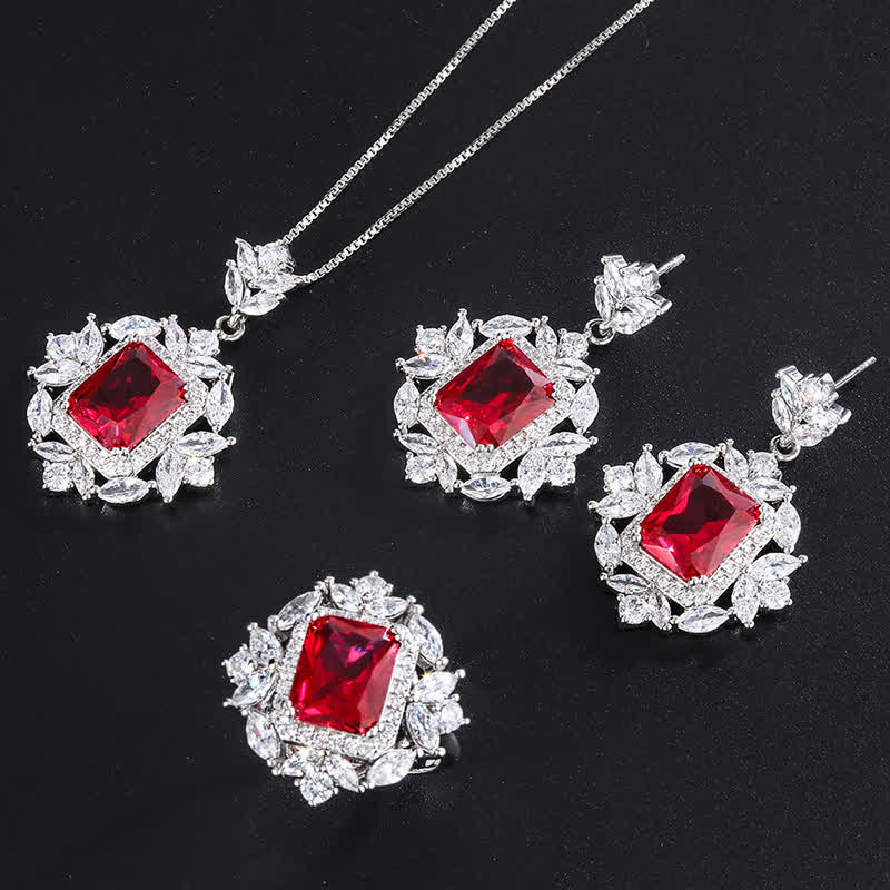 Emerald Crystal Red Corundum Confidence Courage Ring Earrings Necklace Pendant