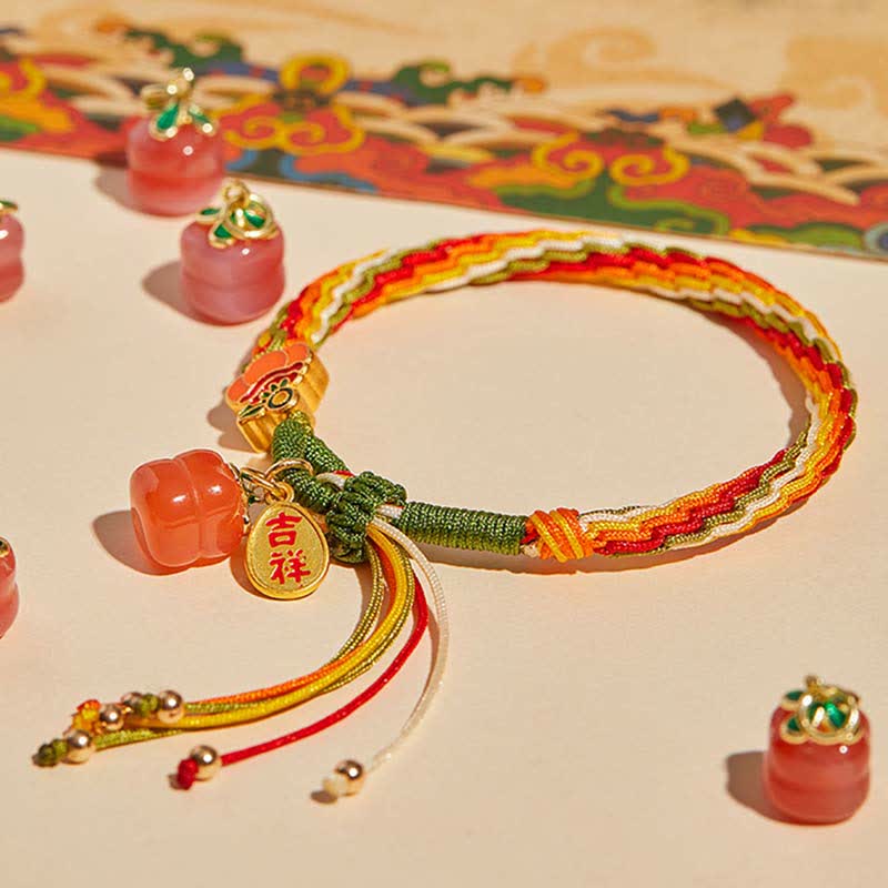 Buddha Stones Persimmon Red Agate Strength Reincarnation Knot Braid String Bracelet