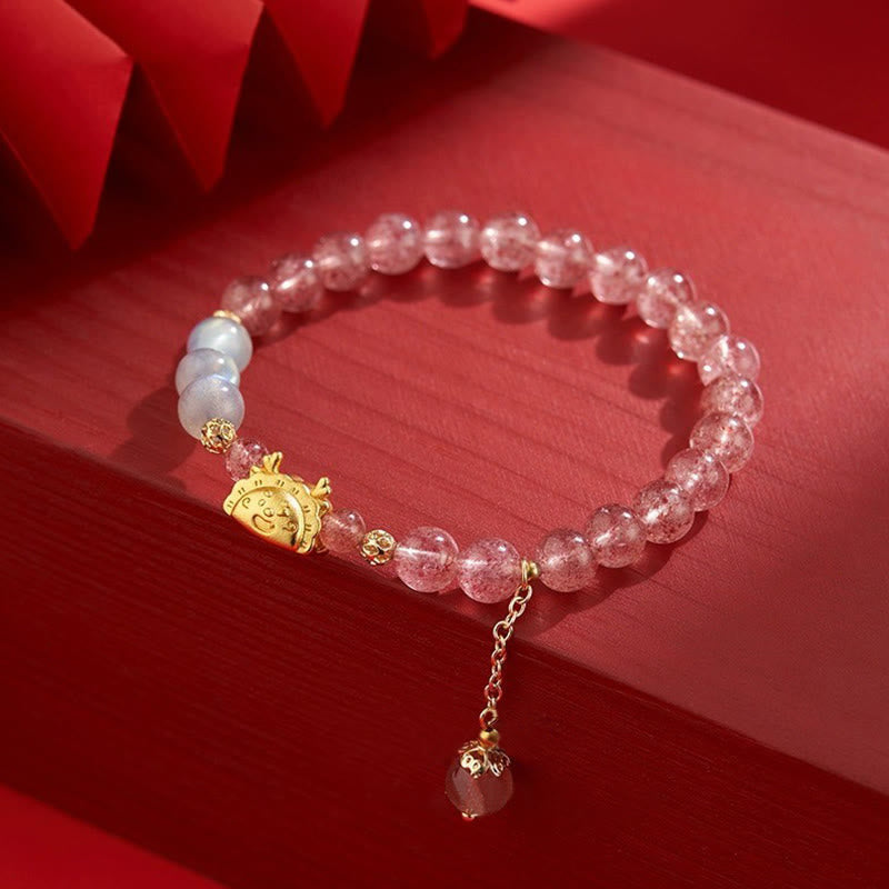 Buddha Stones Year of the Dragon Dumpling Natural Red Agate Garnet Hetian Jade Fu Character Luck Success Bracelet