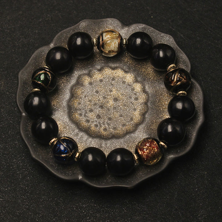 Buddha Stones Western Soapberry Incense Ash Liuli Glass Bead Wealth Bracelet