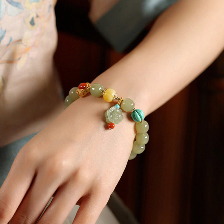 Jade Amber Lotus Bead Luck Bracelet