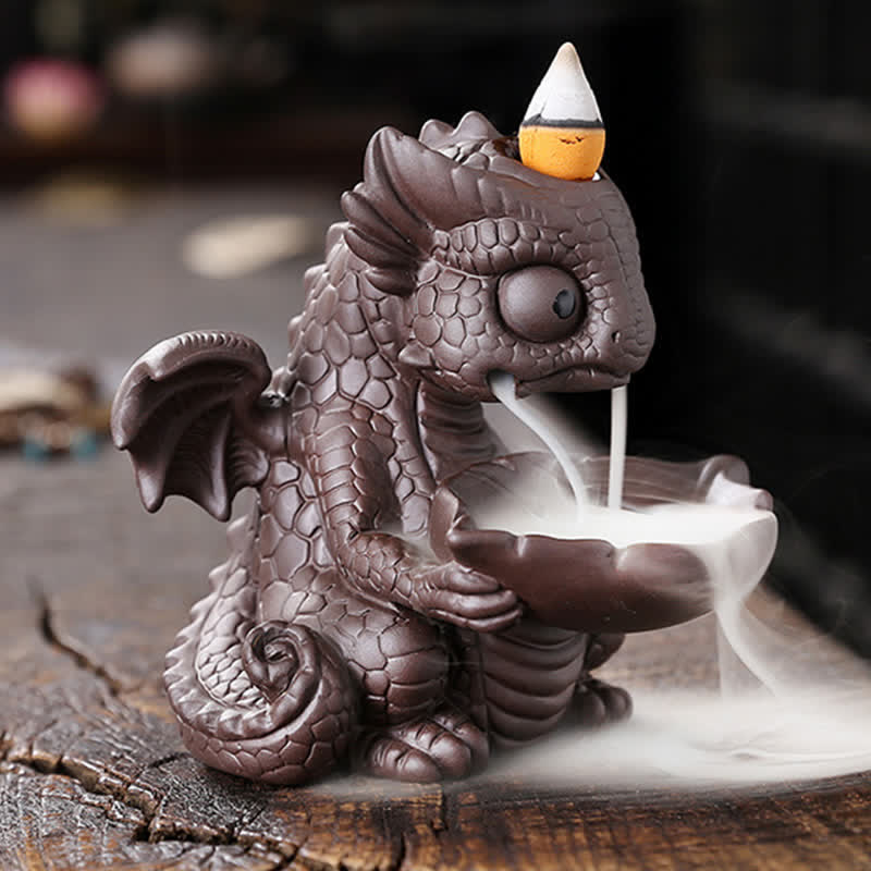 Lovely Dinosaur Purple Clay Backflow Smoke Fountain Healing Incense Burner Decoration