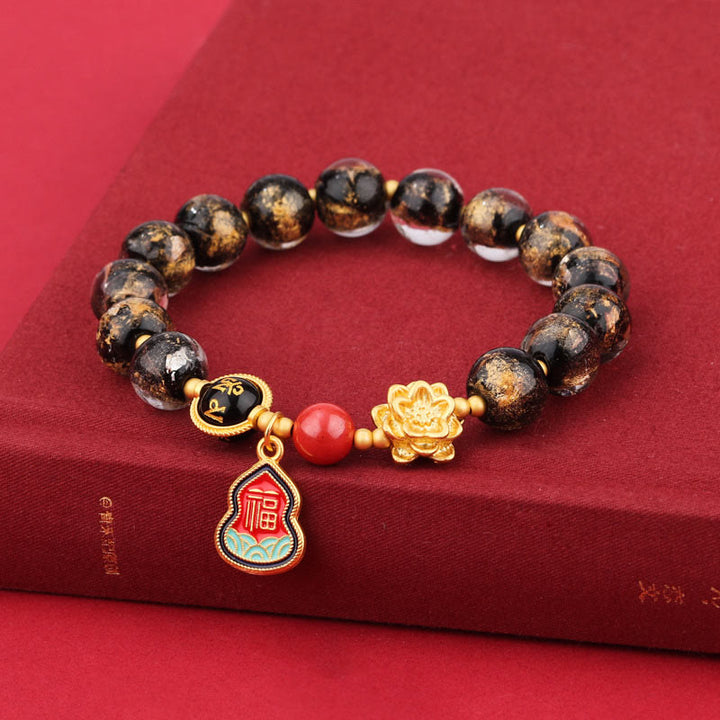 Buddha Stones Tibet Om Mani Padme Hum Fu Character Gourd Charm Lotus Liuli Glass Bead Luck Bracelet