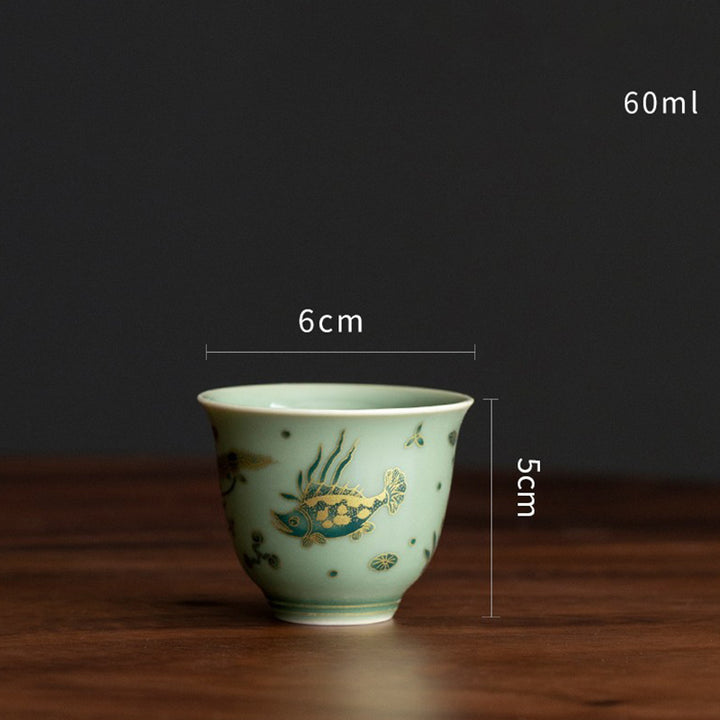 Buddha Stones Green Porcelain Butterfly Flower Salmon Fish Ceramic Gaiwan Sancai Teacup Kung Fu Tea Cup And Saucer With Lid