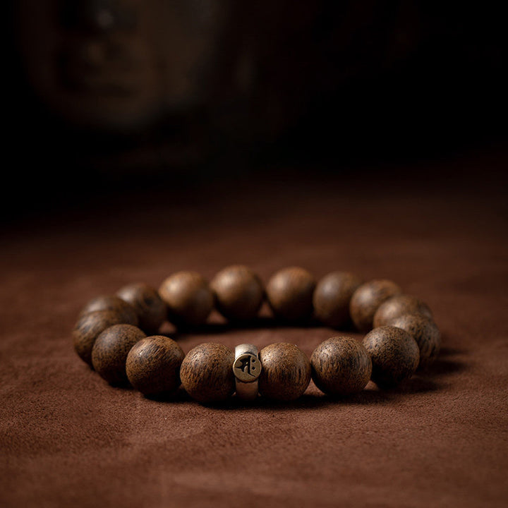 Buddha Stones Chinese Zodiac Natal Buddha Natural Agarwood Silver Peace Calm Bracelet