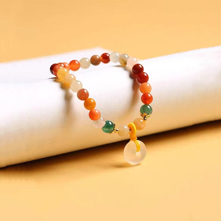 Buddha Stones 14K Gold Plated Colorful Golden Silk Jade Peace Buckle Wealth Bracelet