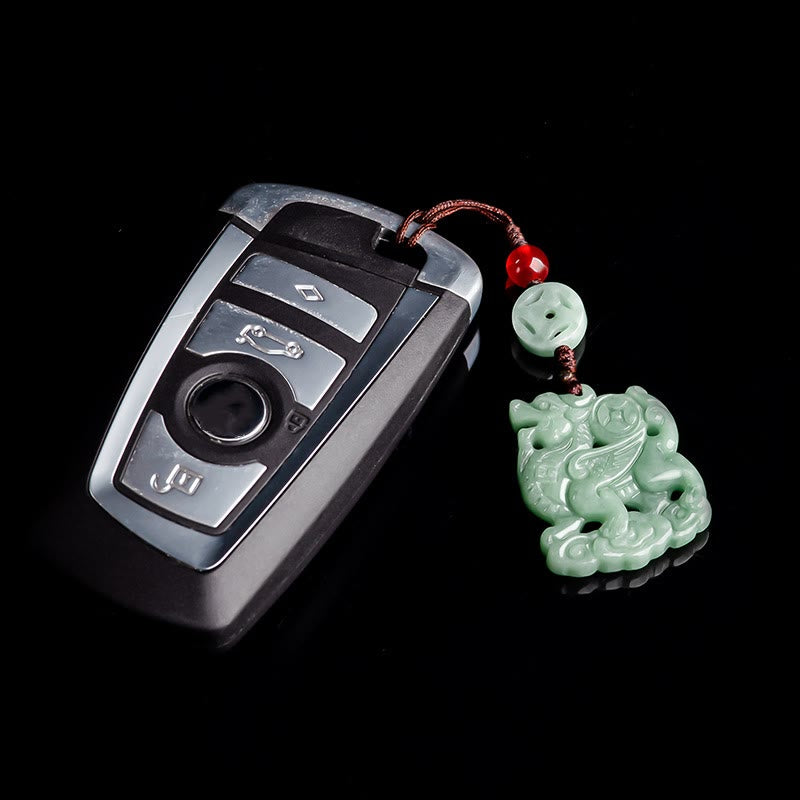 Buddha Stones Natural Jade Kirin Prosperity Phone Hanging Decoration