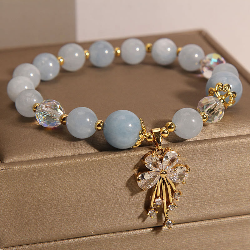 Buddha Stones Aquamarine Pink Crystal Healing Zircon Butterfly Charm Bracelet