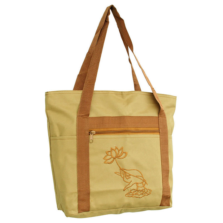 Spiritual Mind Practice Lotus Embroidery Pattern Canvas Shoulder Bag Tote Bag