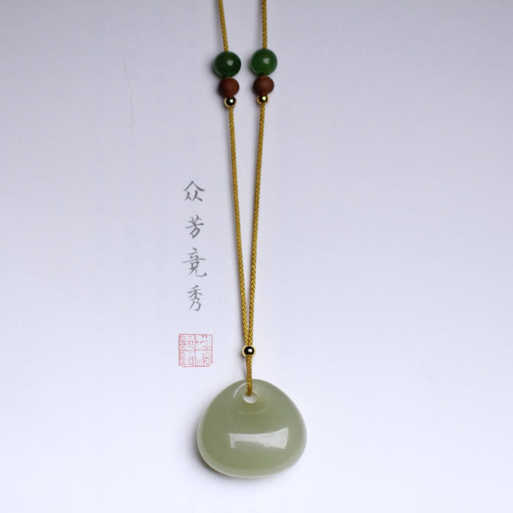 Natural Hetian Jade Small Bag Pattern Prosperity String Necklace Pendant