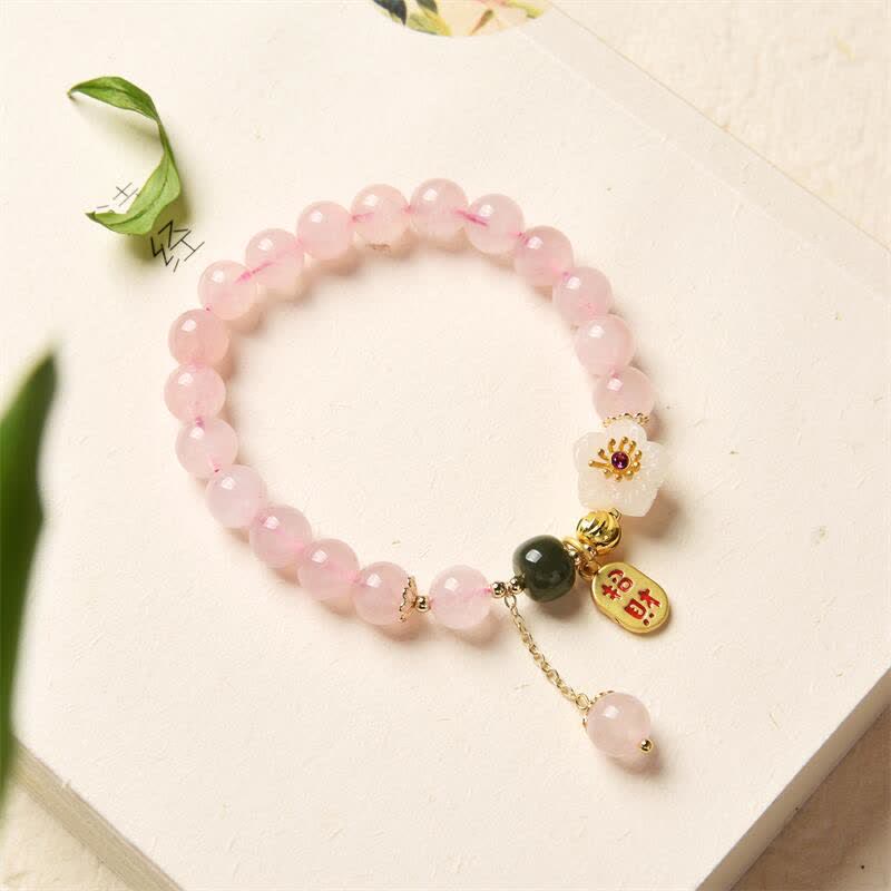 Buddha Stones Natural Pink Crystal Jade Flower Warm Love Bracelet