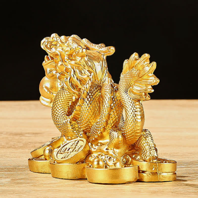 Buddha Stones Feng Shui Dragon Copper Coin Wealth Success Luck Decoration