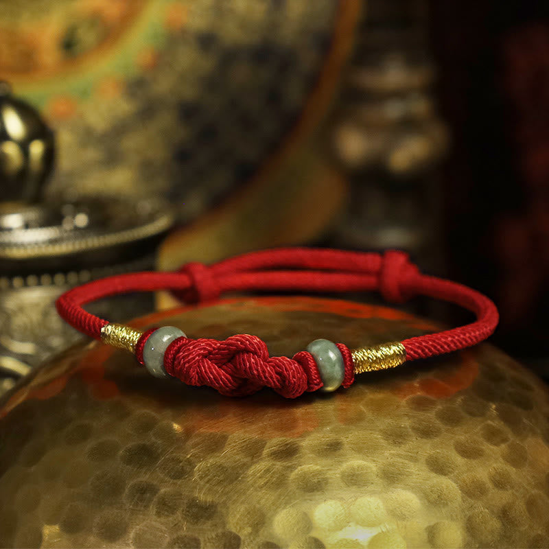 Buddha Stones Red String Jade Luck Fortune Knot Braided String Bracelet