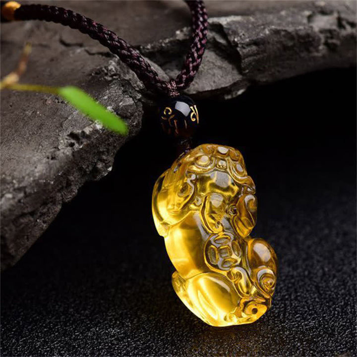 Buddha Stones FengShui Citrine PiXiu Wealth Necklace Pendant