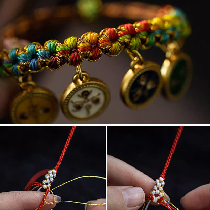 Buddha Stones Tibetan Colorful Rope Five God Of Wealth Luck Braid Bracelet