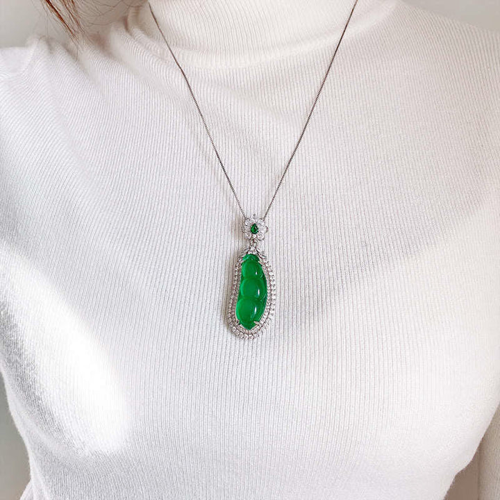 Fortune Bean Cyan Jade Luck Necklace Pendant