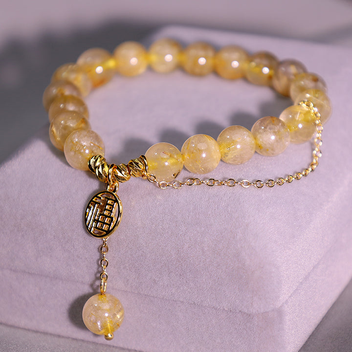 Buddha Stones Citrine Lucky Fu Character Happiness Bracelet