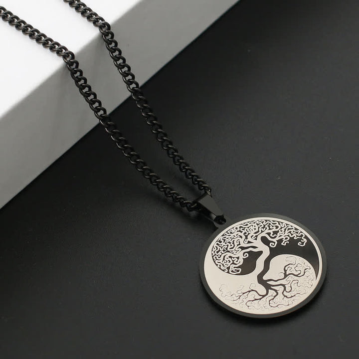 Buddha Stones The Tree of Life Titanium Steel Connection Necklace Pendant