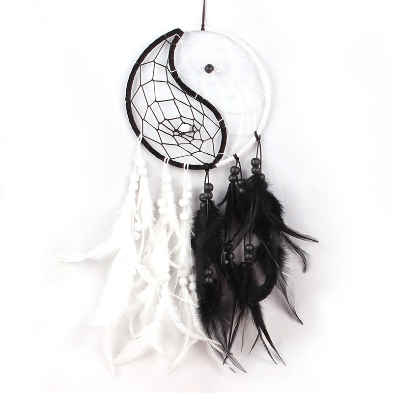 Yin Yang  Dream Catcher Circular Net with Feathers Balance Decoration