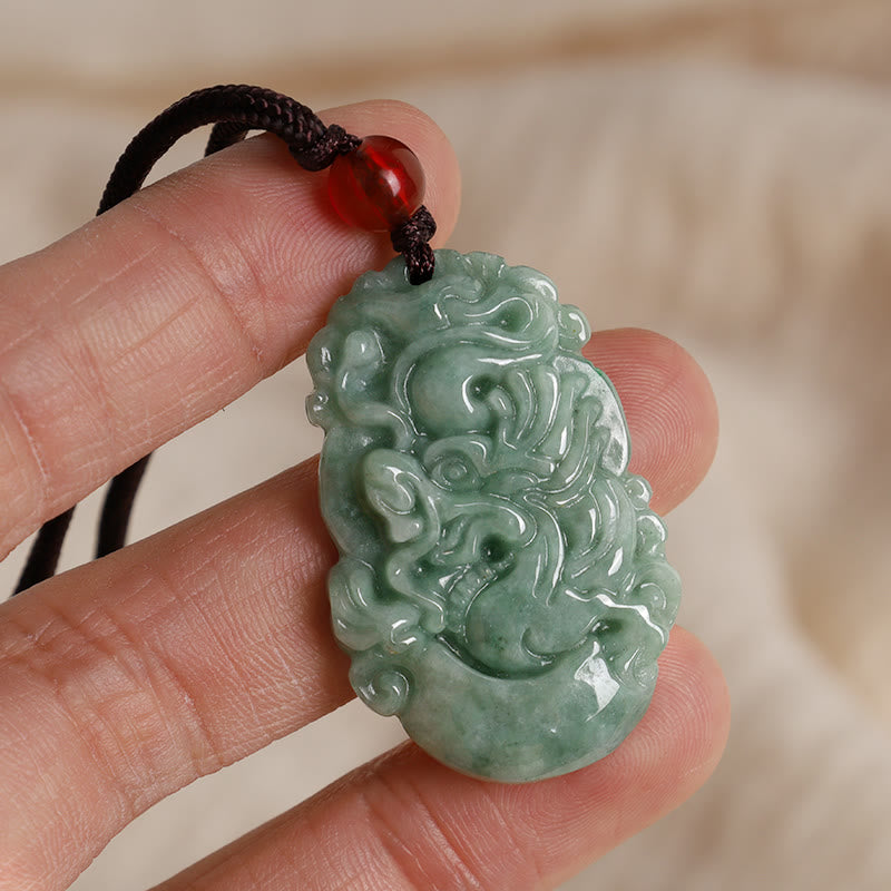 Buddha Stones Natural Jade 12 Chinese Zodiac Prosperity Necklace Pendant