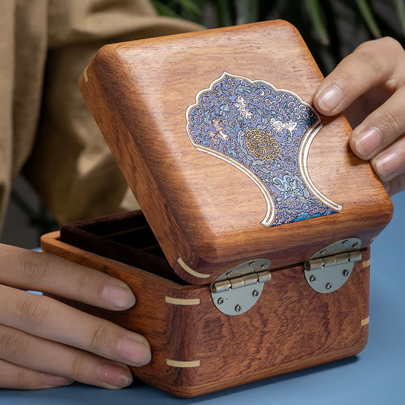 Antique Flower Leaf Handmade Rosewood Jewelry Storage Box Wooden Gift Organizer Box