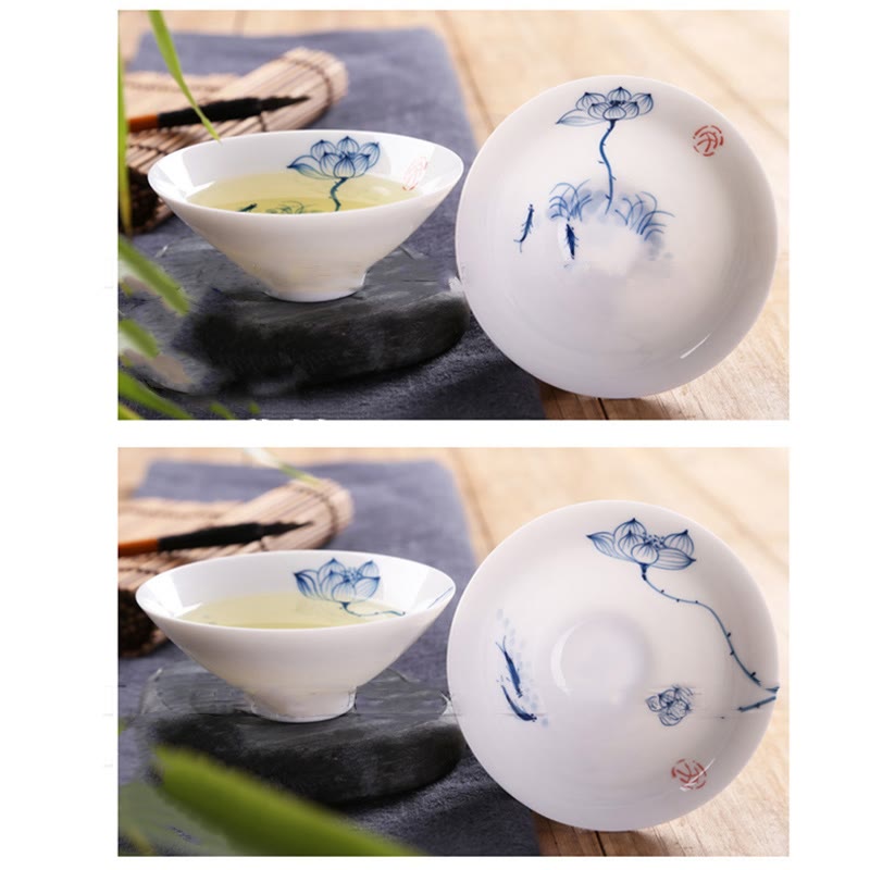 Buddha Stones Vintage Plum Orchid Bamboo Chrysanthemum Lotus Koi Fish Ceramic Teacup Kung Fu Tea Cups