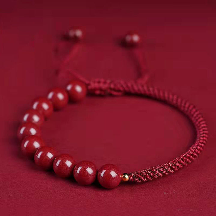 Buddha Stones Natural Cinnabar King Kong Knot Blessing String Bracelet