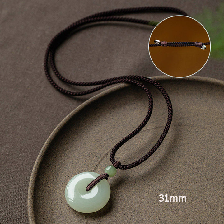 Natural Round Jade Peace Buckle Luck Prosperity Necklace Pendant