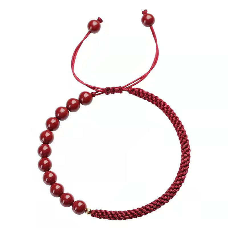 Buddha Stones Natural Cinnabar King Kong Knot Blessing String Bracelet