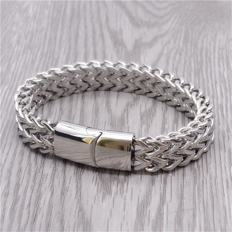 Buddha Stones Fish Scale Magnetic Buckle Titanium Steel Balance Bracelet Bangle