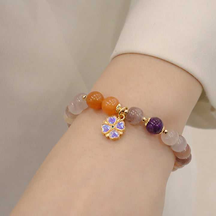 Buddha Stones Natural Purple Golden Silk Jade Violet Flower Bead Charm Wealth Bracelet