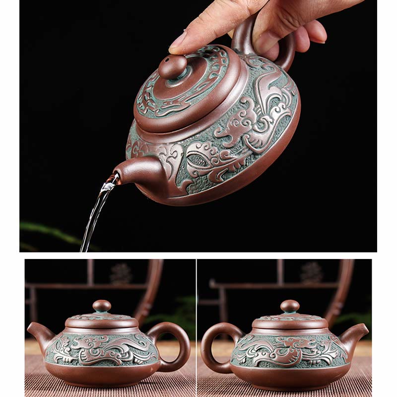 Buddha Stones Auspicious Clouds Dragon Phoenix Chinese Gongfu Tea Set Ceramic Teapot