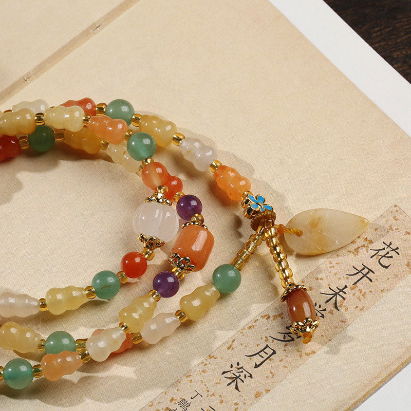 Buddha Stones Golden Silk Jade Gourd Wealth Bracelet