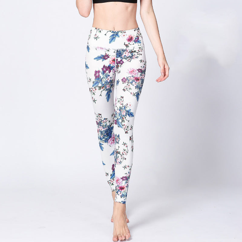 Buddha Stones Pink Flower White Colorful Ink White Leggings Sports Fitness Yoga Women's Pants