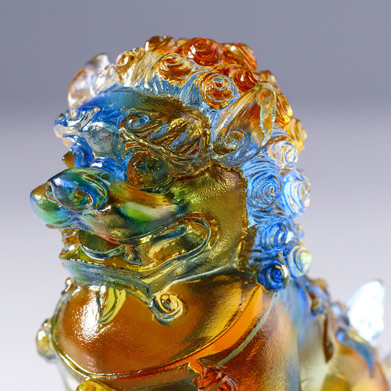 Handmade Liuli Crystal Lion Art Piece Strength Home Office Decoration