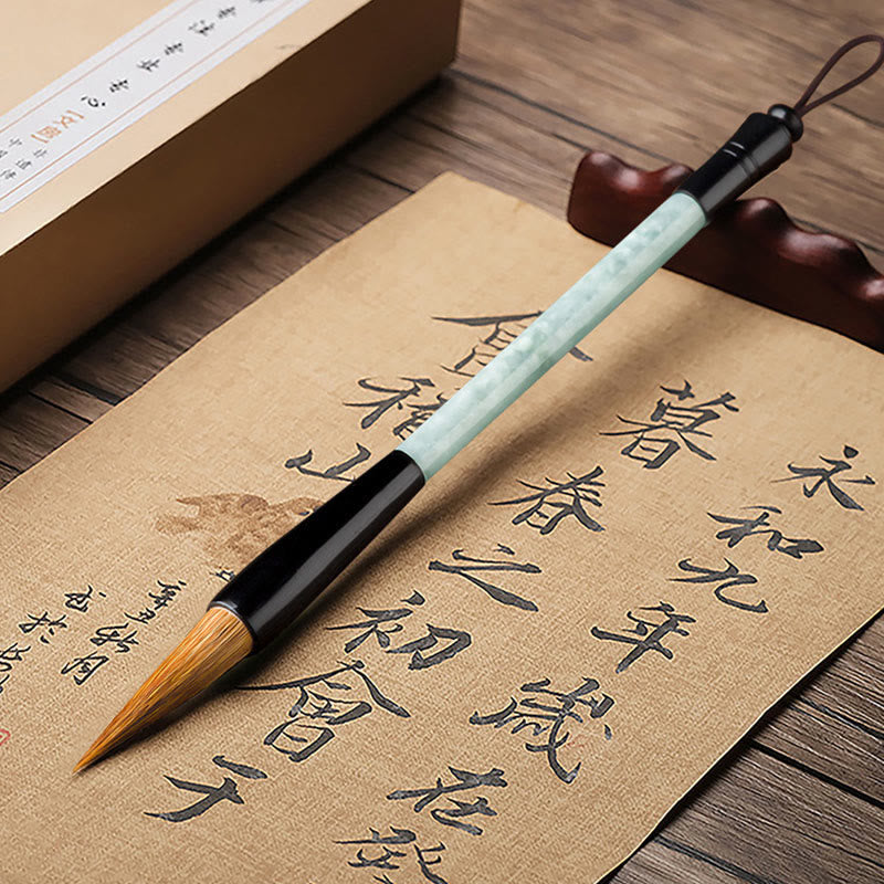 Buddha Stones Natural Jade Luck Chinese Calligraphy Brush Pen Chinese Writing Brush With Gift Box