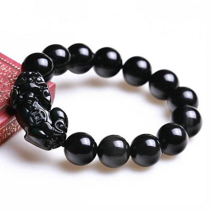 Buddha Stones FengShui PiXiu Obsidian Wealth Bracelet