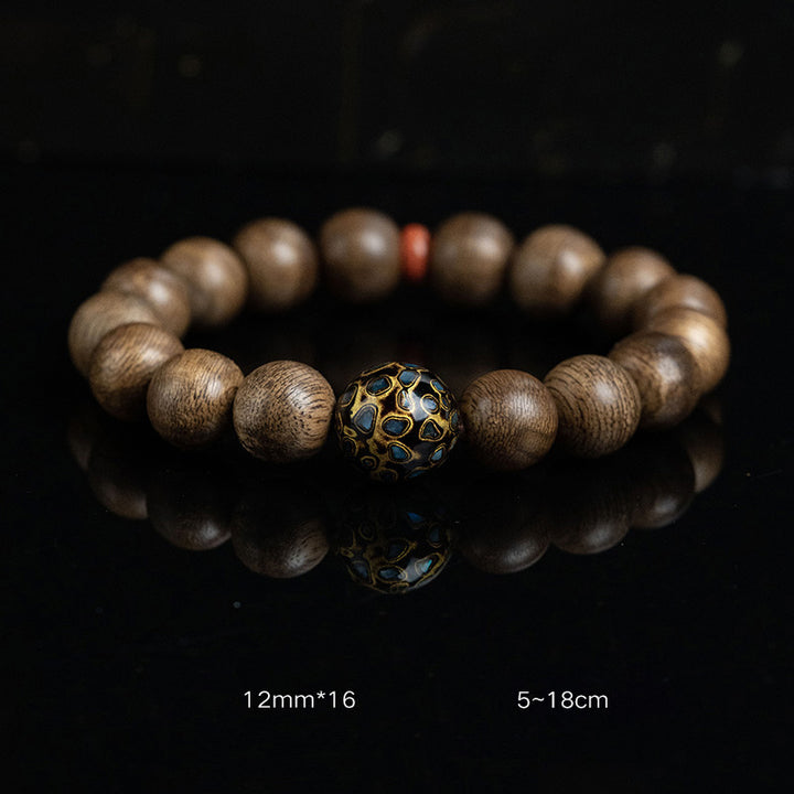 Tarakan Agarwood Amber Red Agate Laughing Buddha Strength Meditation Bracelet