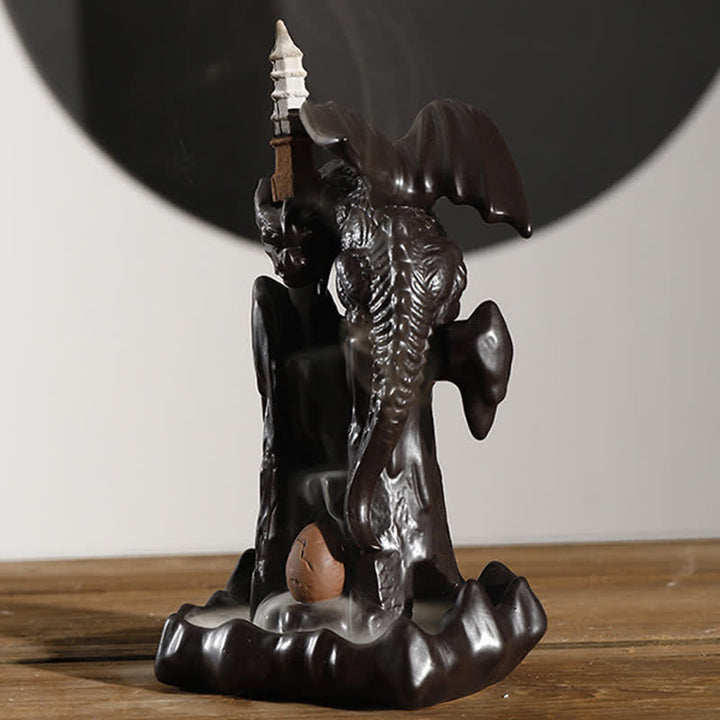 Nordic Dragon Ceramic Backflow Smoke Fountain Meditation Healing Incense Burner Led Ball Decoration