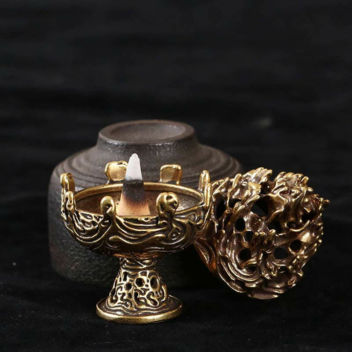 Tibetan Mini Mountain Pattern Meditation Copper Alloy Incense Burner