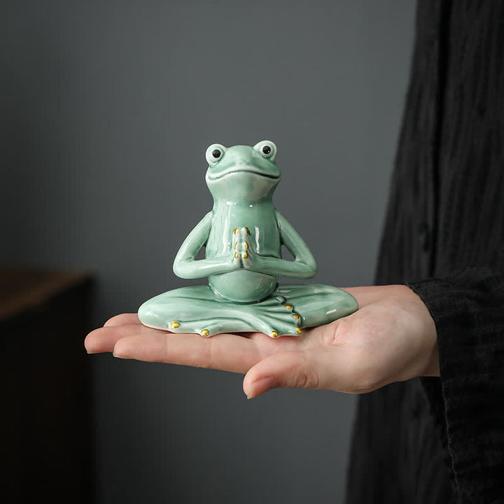 Meditating Ceramic Zen Frog Statue Decoration