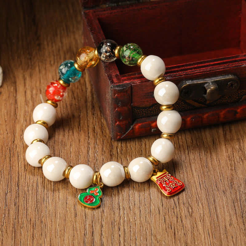 Buddha Stones Tibetan Incense Ash Porcelain Luminous Fluorescent Liuli Glass Bead Gourd Copper Coin Charm Peace Bracelet