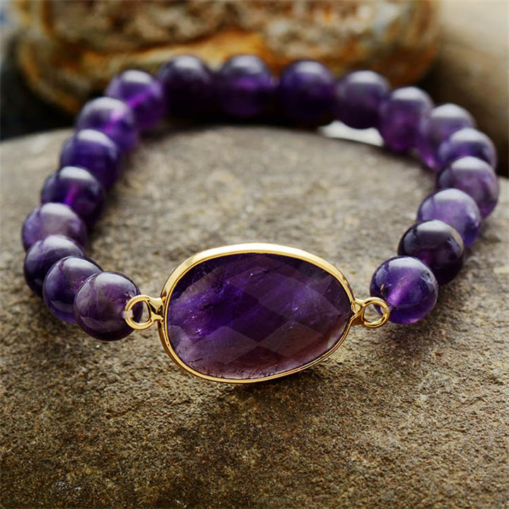 Buddha Stones Natural Amethyst Crystal Balance Marquise Pattern Bracelet