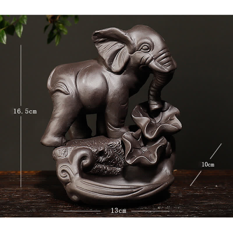 Tibetan Elephant Purple Clay Backflow Smoke Fountain Peace Healing Incense Burner Decoration