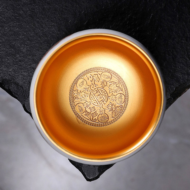 Buddha Stones Dragon Gilt Gourd Ceramic White Porcelain Teacup Kung Fu Tea Cup 160ml